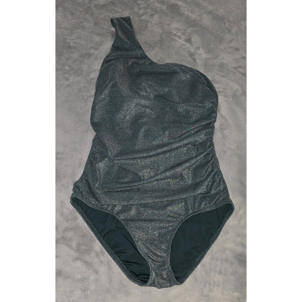 Lands End Sparkly One Shoulder One Piece Swimsuit Womens Size 14L Long